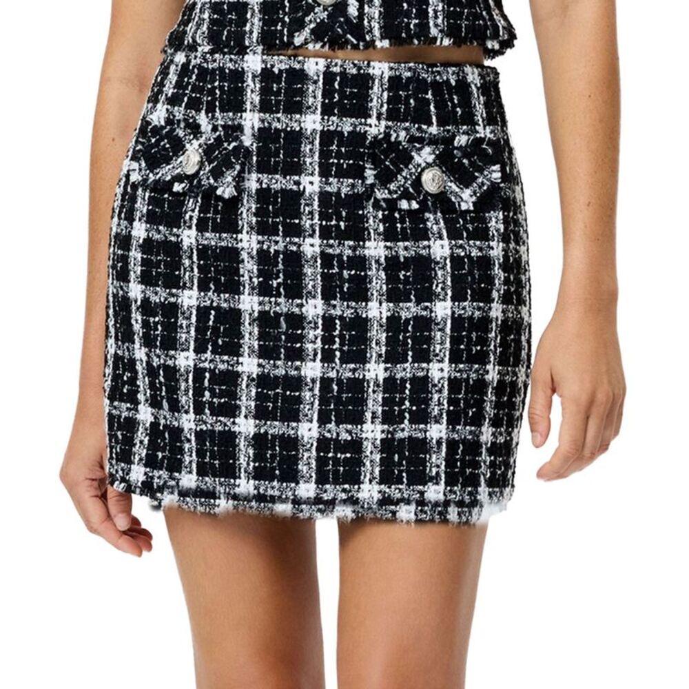 French Connection Womens Windowpane Tweed Mini Skirt 4 Black/White - NWT